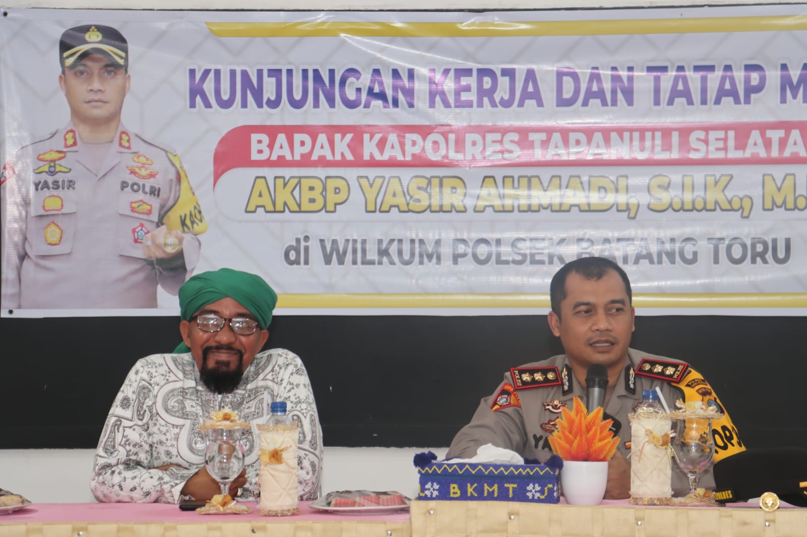 Kapolres Tapsel, AKBP Yasir Ahmadi, saat tatap muka sekaligus perkenalkan diri ke Forkopimcam Batang Toru
